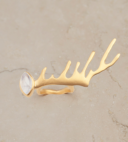 eco friendly Antler Ring with Moonstone, Moonstone, Reclaimed Sterling Silver Gold Vermeil