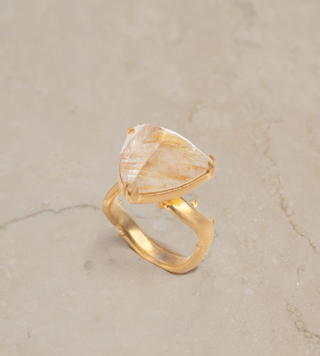 eco friendly Vine Ring with Rutilated Quartz, Gemstone, Reclaimed Sterling Silver Gold Vermeil