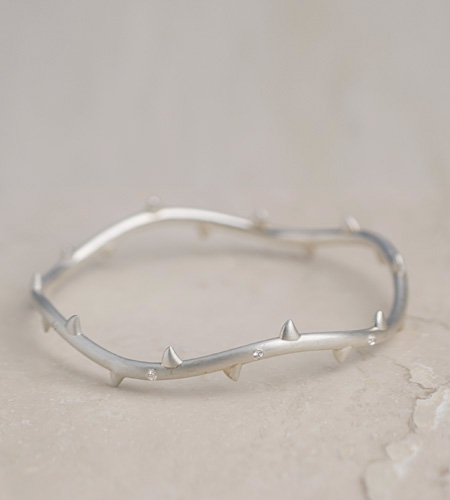 eco friendly Gemstone Vine Bangle in Silver, Gemstones, Reclaimed Sterling Silver