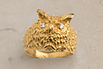 Owl Ring, Gemstones, Reclaimed Sterling Silver Gold Vermeil Julia Failey jewlery
